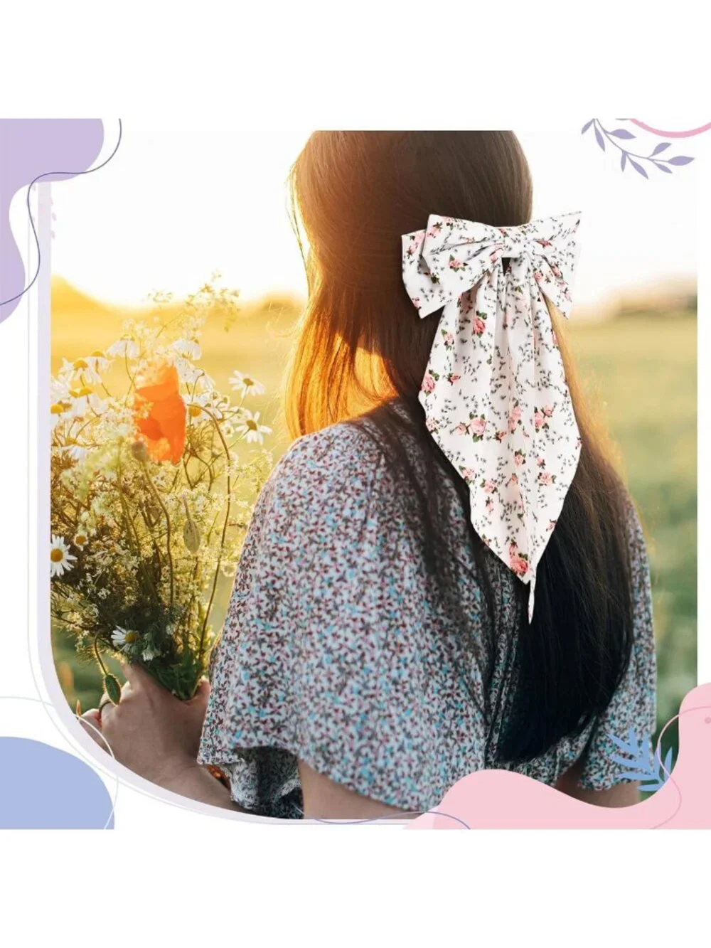 36 Pcs Oversized Satin Hair Bows for Women - Black & White Long Tail Clips